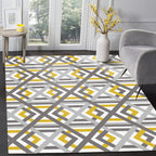 Modern living room rug in white Geometric hexagon diamond pattern rug Polyester Machine washable Pet-friendly rug