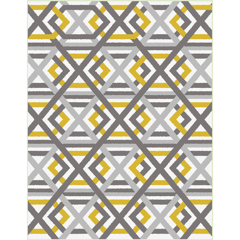 Modern living room rug in white Geometric hexagon diamond pattern rug Polyester Machine washable Pet-friendly rug