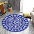 Blue Mediterranean Rug Flannel Floral Pattern Rug Washable Non-Slip Back Rug for the Living Room
