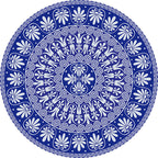 Blue Mediterranean Rug Flannel Floral Pattern Rug Washable Non-Slip Back Rug for the Living Room