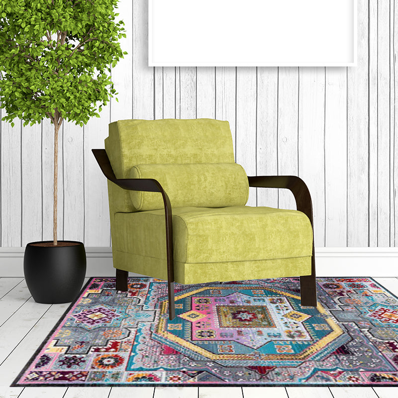 Mediterranean Moroccan carpet in blue medallion floral pattern carpet polyester non-slip carpet for home decor