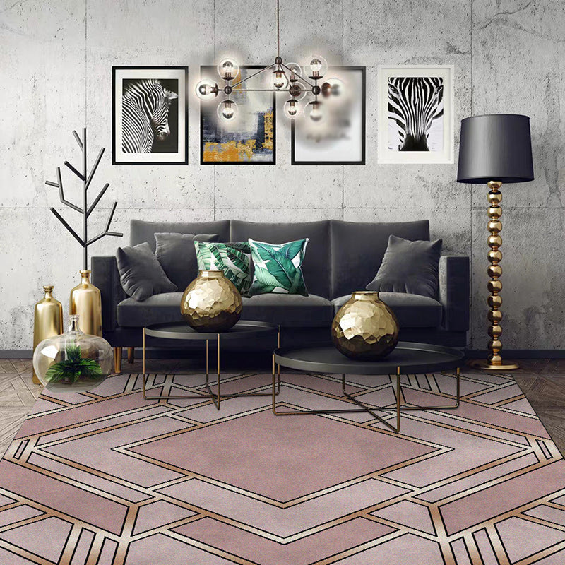 Nordic Geometric Print Rug Pink Polyester Rug Machine Washable Non-Slip Back Rug for Bedroom
