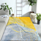 Contemporary abstract color block rug gray and yellow polyester rug washable non-slip backing rug for the living room
