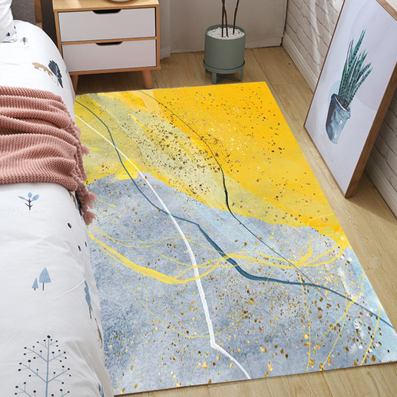 Contemporary abstract color block rug gray and yellow polyester rug washable non-slip backing rug for the living room