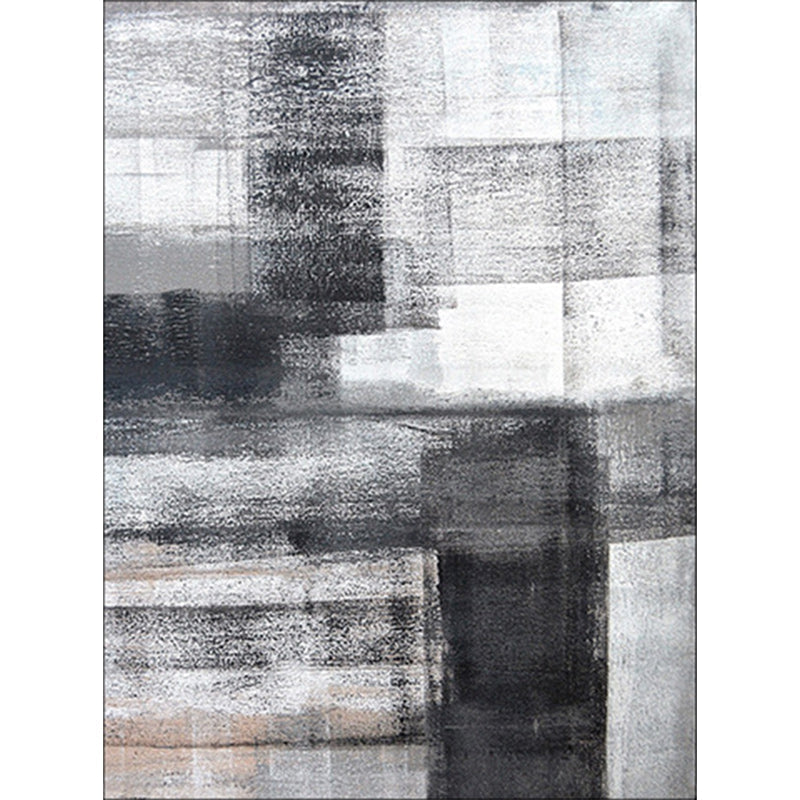 Simple Brush Stroke Printed Carpet Black and Gray Modern Carpet Polyester Washable Non-Slip Back Carpet for the Living Room