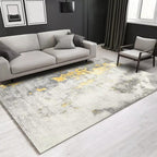 Stylish Abstract Rug White and Gold Casual Rug Polyester Washable Non-Slip Bottom Carpet for Living Room