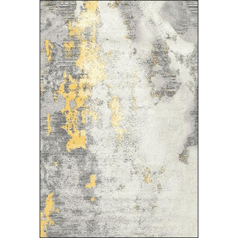 Stylish Abstract Rug White and Gold Casual Rug Polyester Washable Non-Slip Bottom Carpet for Living Room