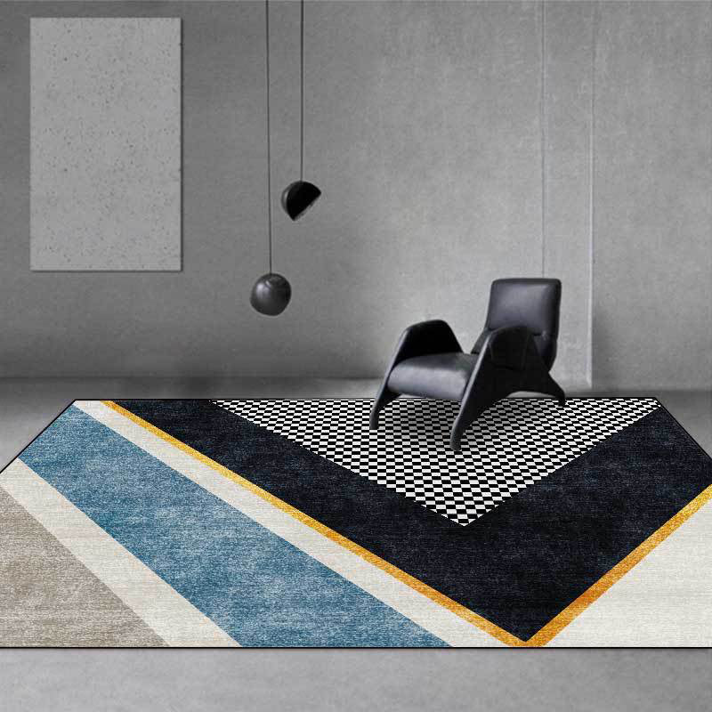 Modern living room rug colorful color block small check pattern rug polyester machine washable stain-resistant rug