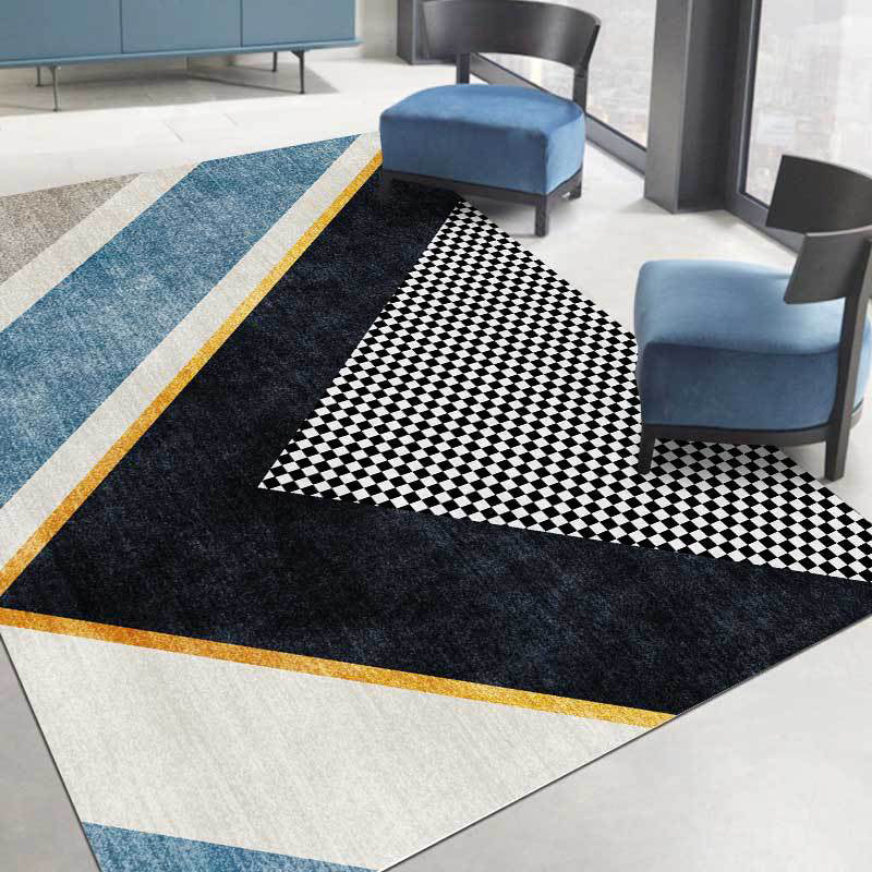 Modern living room rug colorful color block small check pattern rug polyester machine washable stain-resistant rug