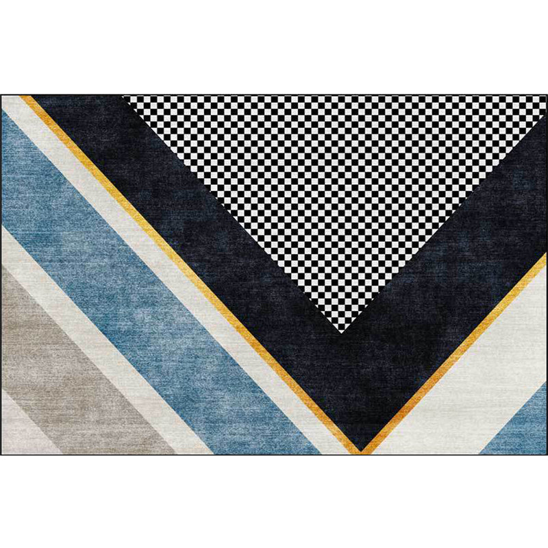 Modern living room rug colorful color block small check pattern rug polyester machine washable stain-resistant rug