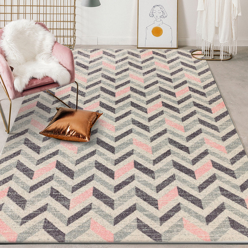 Brown bedroom carpet Modern geometric chevron pattern carpet Polyester machine washable non-slip carpet