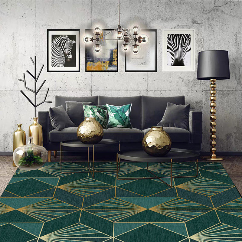 Nordic Modern Rug in Turquoise Geometric Rhombus Pattern Rug Polyester Machine Washable Rug for Home Decor