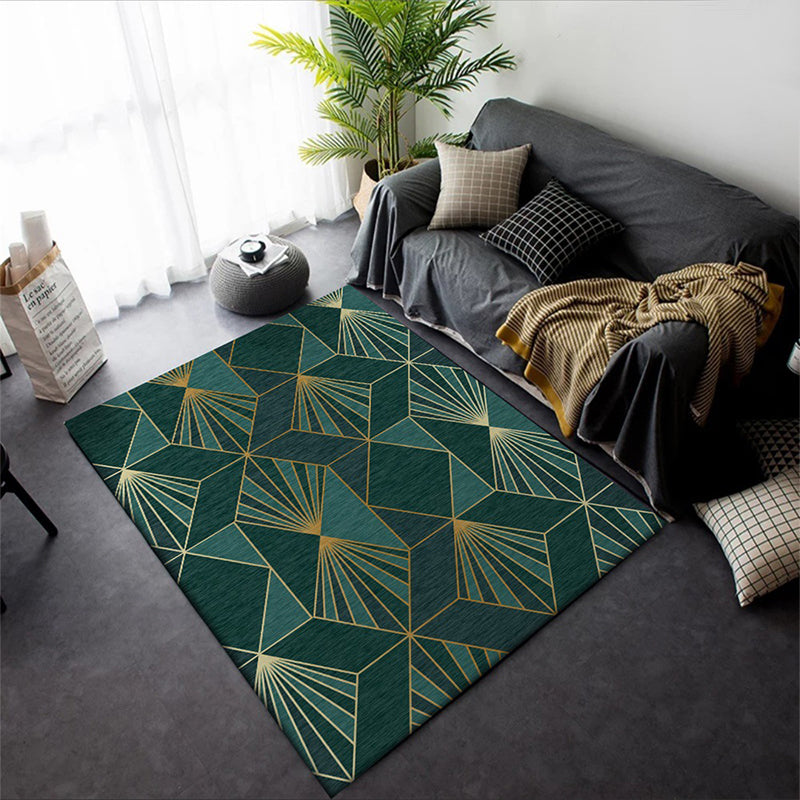 Nordic Modern Rug in Turquoise Geometric Rhombus Pattern Rug Polyester Machine Washable Rug for Home Decor
