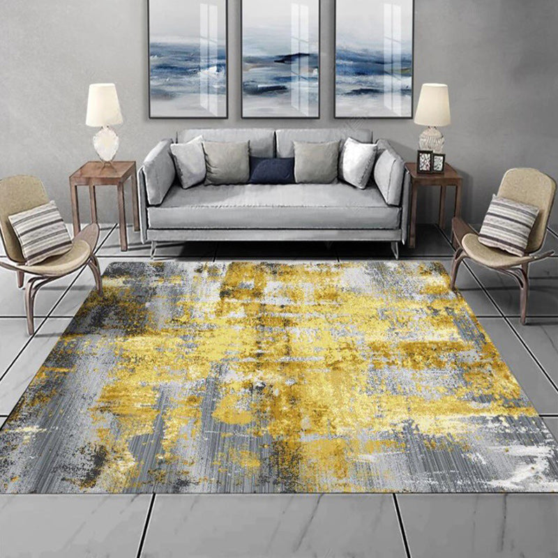 Industrial abstract carpet gray and gold polyester carpet washable non-slip back carpet for bedroom