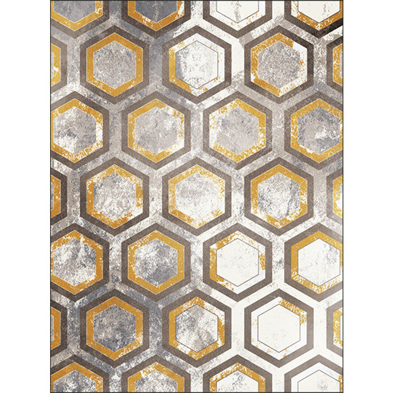 Casual Geometric Pattern Rug Gray and Yellow Modern Rug Polyester Washable Dryer Non-slip Back Rug for the Living Room