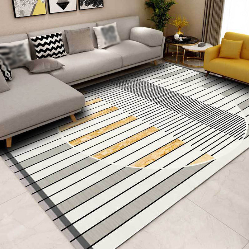 Gray novelty carpet polyester striped pattern carpet washable non-slip backing carpet for living room