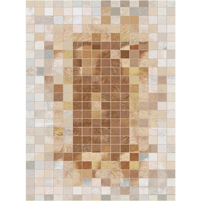 Brown Nordic Carpet Polyester Checkered Pattern Carpet Machine Washable Non-Slip Back Carpet for Living Room