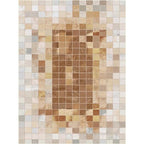Brown Nordic Carpet Polyester Checkered Pattern Carpet Machine Washable Non-Slip Back Carpet for Living Room
