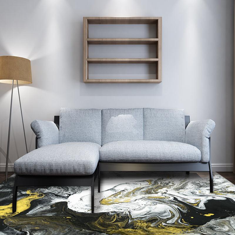 Scandinavian modern rug in black-and-white abstract paint print rug polyester washable rug for home decor