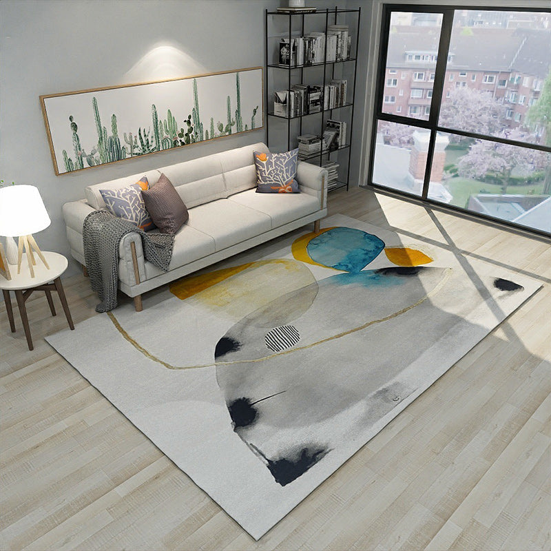 Unique abstract rug gray and yellow casual rug polyester washable rug for the bedroom