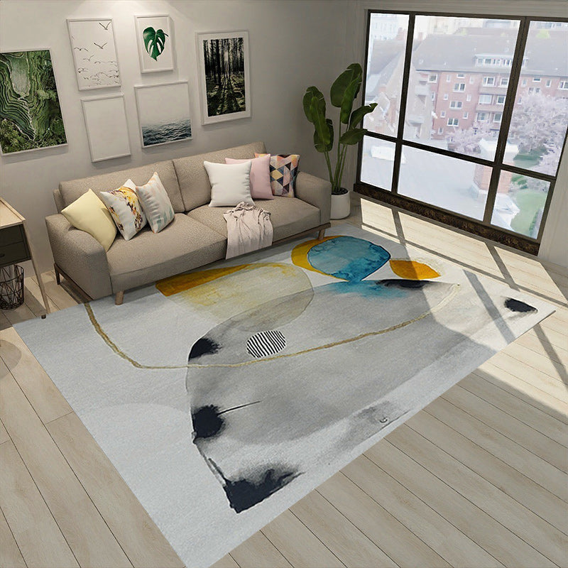 Unique abstract rug gray and yellow casual rug polyester washable rug for the bedroom