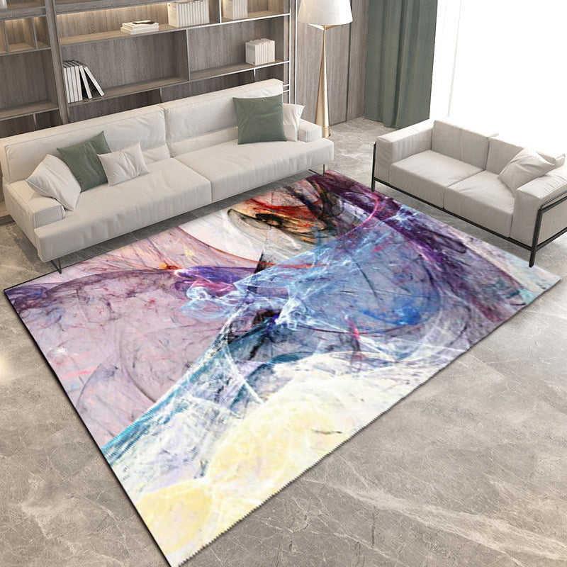 Funky Abstract Rug Purple Simple Rug Polyester Washable Non-slip Mat Rug for Bedroom