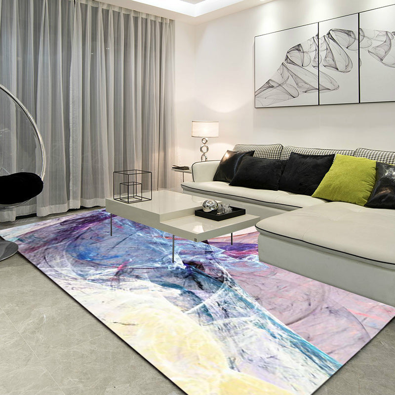 Funky Abstract Rug Purple Simple Rug Polyester Washable Non-slip Mat Rug for Bedroom