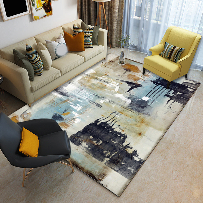 Unique watercolor pattern rug Beige casual rug Polyester washable rug for the bedroom