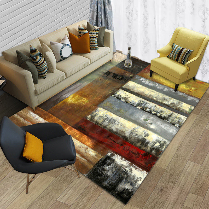 Contemporary Abstract Color Block Rug Multicolored Polyester Rug Washable Rug for the Living Room