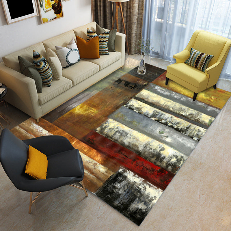 Contemporary Abstract Color Block Rug Multicolored Polyester Rug Washable Rug for the Living Room