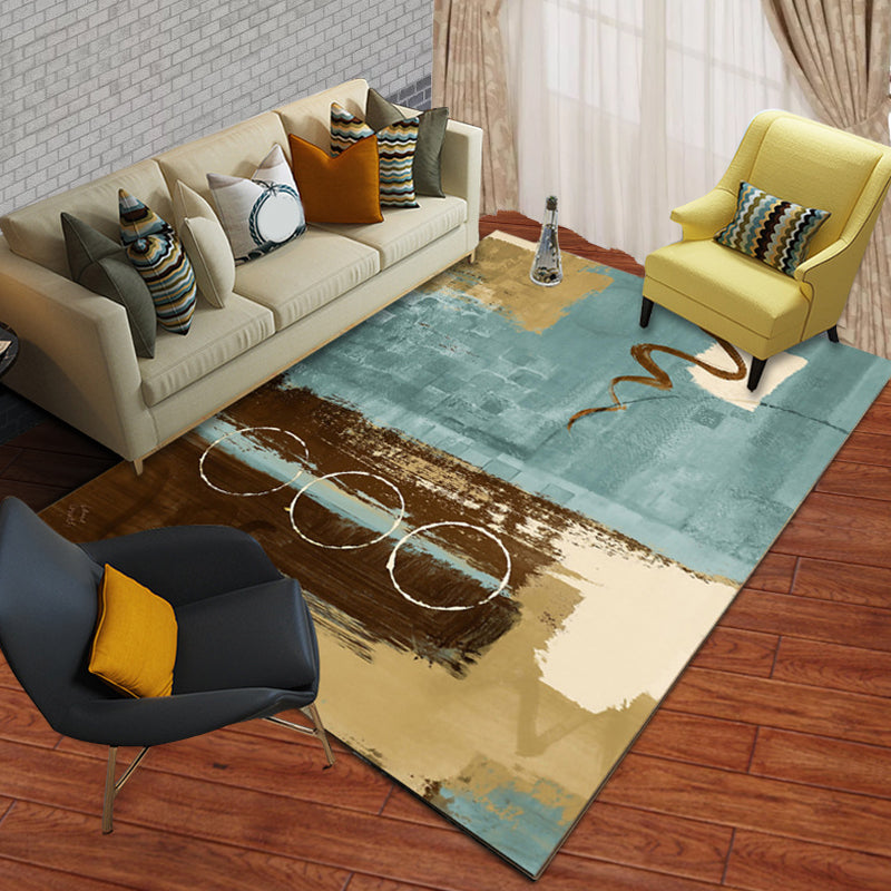 New Abstract Carpet Blue and Brown Polyester Carpet Washable Carpet for the Living Room