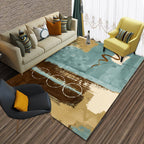 New Abstract Carpet Blue and Brown Polyester Carpet Washable Carpet for the Living Room