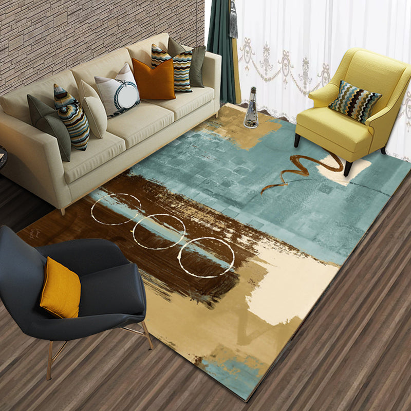New Abstract Carpet Blue and Brown Polyester Carpet Washable Carpet for the Living Room