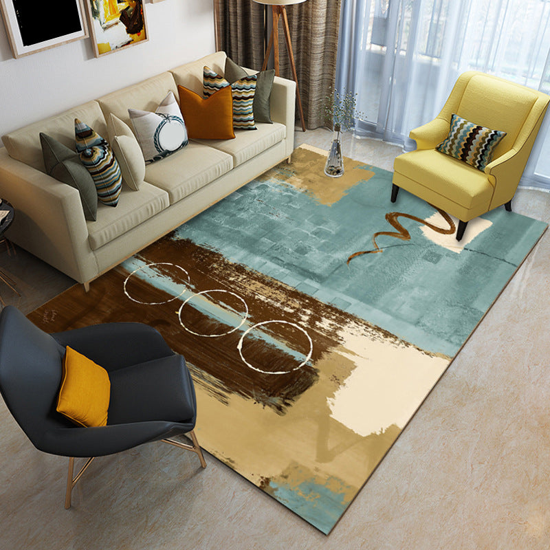 New Abstract Carpet Blue and Brown Polyester Carpet Washable Carpet for the Living Room