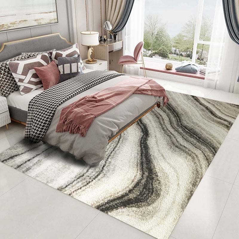Contemporary marble effect pattern carpet Gray and Black Polyester carpet Machine washable Non-slip rug for the bedroom