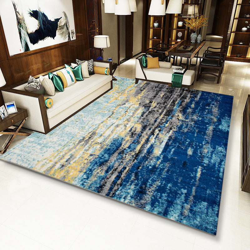Scandinavian abstract rug Blue Polyester rug Machine washable Non-slip backing Rug for bedroom