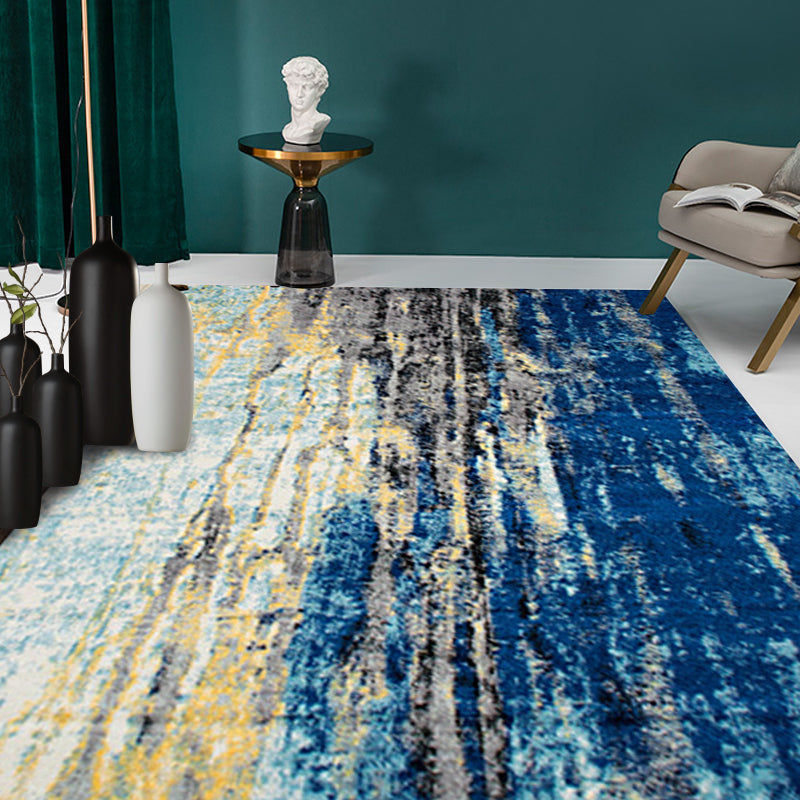 Scandinavian abstract rug Blue Polyester rug Machine washable Non-slip backing Rug for bedroom