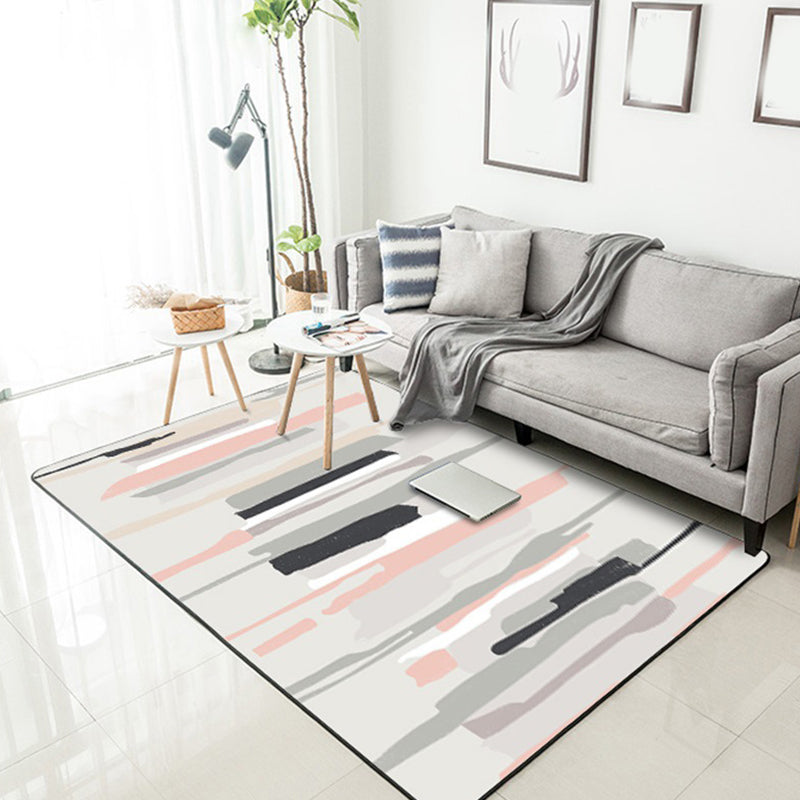 Gray and Pink Simple Rug Polyester Watercolor Print Rug Machine Washable Non-Slip Rug for the Living Room