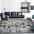 Industrial Oil Painting Pattern Rug Dark Blue Polyester Rug Washable Non-Slip Backing Rug for Bedroom