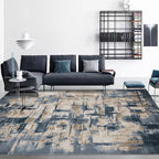 Industrial Oil Painting Pattern Rug Dark Blue Polyester Rug Washable Non-Slip Backing Rug for Bedroom