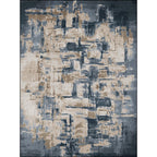 Industrial Oil Painting Pattern Rug Dark Blue Polyester Rug Washable Non-Slip Backing Rug for Bedroom