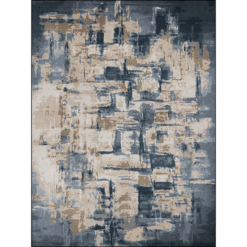 Industrial Oil Painting Pattern Rug Dark Blue Polyester Rug Washable Non-Slip Backing Rug for Bedroom