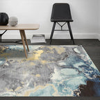 Blue and Gray novel rug Polyester watercolor print rug washable non-slip back rug for living room