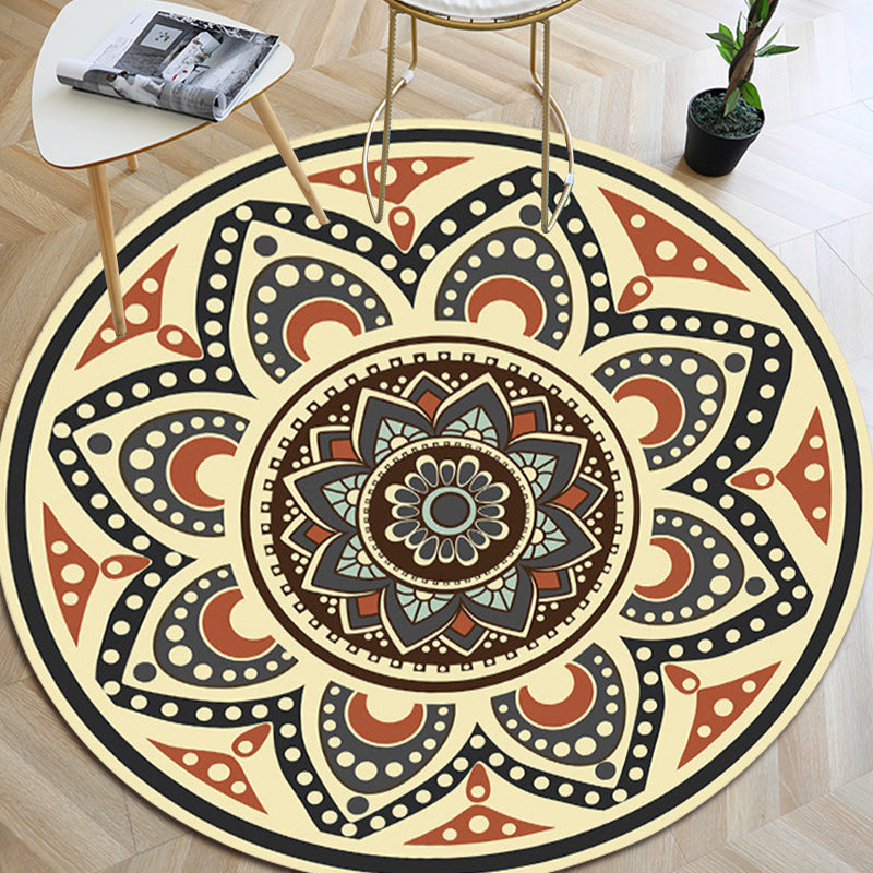 Persian floral pattern rug yellow flannel rug machine washable non-slip rug for the bedroom