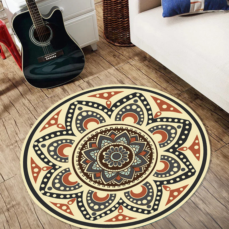 Persian floral pattern rug yellow flannel rug machine washable non-slip rug for the bedroom
