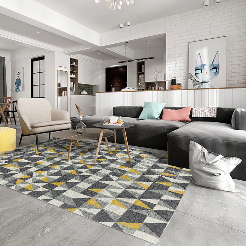 Gray and Yellow Contemporary Rug Polyester Geometric Print Rug Washable Non-Slip Back Rug for Living Room