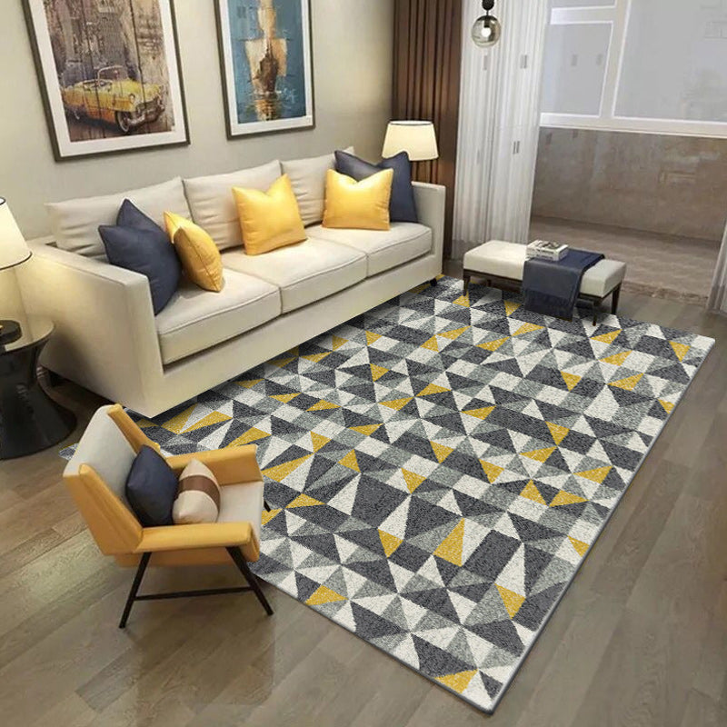 Gray and Yellow Contemporary Rug Polyester Geometric Print Rug Washable Non-Slip Back Rug for Living Room