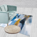 Unique Brushstroke Painting Pattern Rug Blue Contemporary Rug Polyester Machine Washable Non-Slip Rug for the Living Room