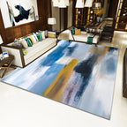 Unique Brushstroke Painting Pattern Rug Blue Contemporary Rug Polyester Machine Washable Non-Slip Rug for the Living Room