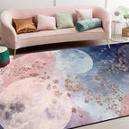 Creative Moon Pattern Rug Pink and Blue Modern Rug Polyester Washable Non-Slip Edge Rug for the Living Room